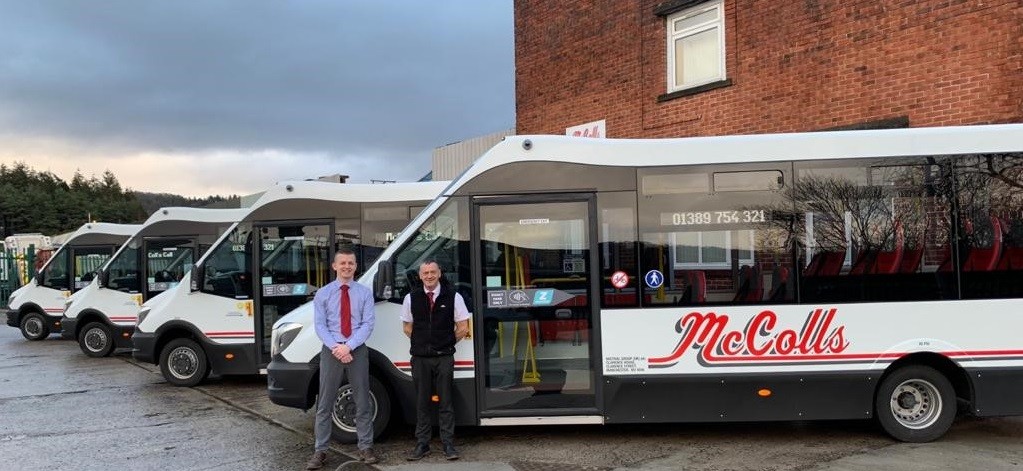 Liam McColl (Managing Director) & John Eagleson (Duty Manager) photographed in January 2020 receiving our first 4 brand new Mercedes Strata's following recent contract awards.
